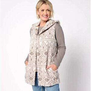 Koolaburra by UGG Cozy Sherpa Hooded Vest Dove Geo 1X A612517